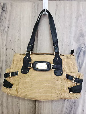 Michael Kors Large Gansvoort Natural Straw & Black Leather Shoulder Satchel • $50