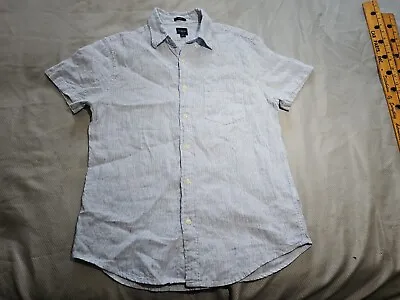 J Crew Mens Shirt Medium Blue White Linen Button Preppy ShortSleeve Collared Top • $17.85