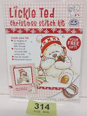 LICKLE TED Happy Christmas Cross Stitch Kit Teddy Bear Snow Hat Robin Winter • £2.69