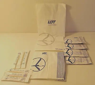 LOT Polish Airlines Sugar Napkins Sanitizing Wipes Motion Sickness Bag Lot 2023 • $16.95