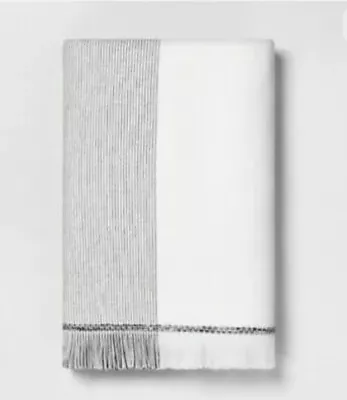 Hearth & Hand With Magnolia Microstripe Fringed Bath Towel White Gray 27  X 52  • $7.99