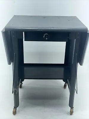 $75 • Buy Vintage Metal Typewriter Table Stand Drop Leaf Rolling Industrial Gray