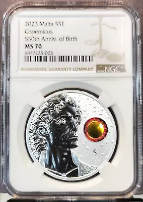 2023 Malta Silver 5 Euro Copernicus Birth Anniversary Ngc Ms 70 Rare Perfection • $149.95