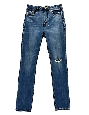 Cabi Higher Straight #3940 Jeans Size 2 Distressed Prospector Wash Stretch Denim • $18.95