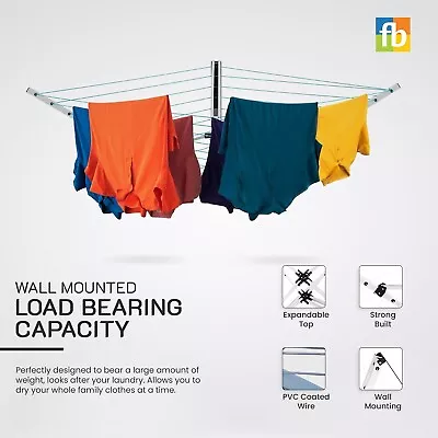 5Arm Wall Mounted Rotary Airer Folding Concertina Clothes Dryer 26m Washing Line • £38.75