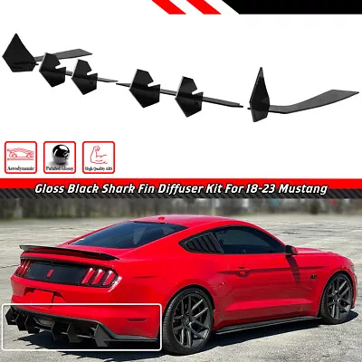 For 18-2023 Ford Mustang Ecoboost Gloss Black Shark Fin Rear Bumper Diffuser Kit • $63.99