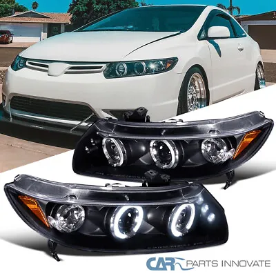 Black Fits 2006-2011 Honda Civic 2Dr LED Halo Projector Headlights DRL Lamps • $169.95