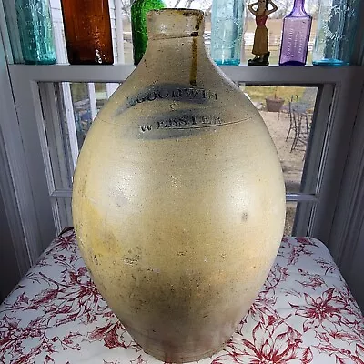 Antique Salt Glazed Stoneware  GOODWIN & WEBSTER * HARTFORD CT.  OVOID Jug • $159