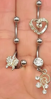 Vintage Lot 4 Belly Button Ring Navel Tummy Dangle Piercing Cz Heart Butterfly  • $18.27