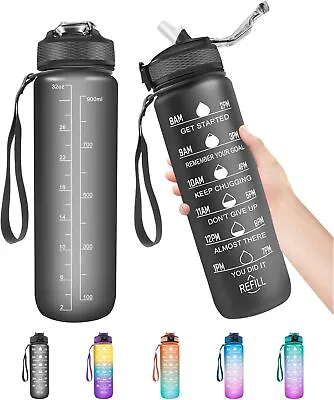 1L Sports Water Bottle Gym Travel Drinking Leakproof Bottle With Straw BPA Free • £7.95