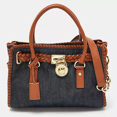 MICHAEL Michael Kors Blue/Tan Whipped Stitched Denim And Leather Hamilton Tote • $101.85