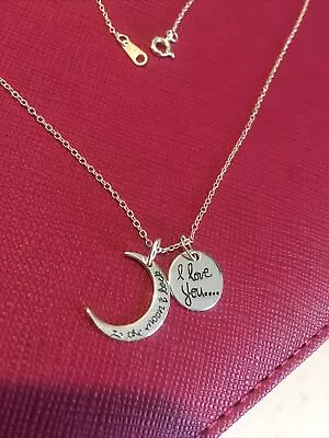 I Love You To The Moon & Back 925 LA CN Silver 2 Pendant Necklace 3gr 17  • $11.92