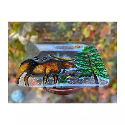 Handcrafted Glass Tray Platter Moose Evergreen Tree Rectangle • $35