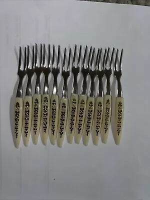 Lot Of 12 VINTAGE Cocktail / Appetizer Forks BAKELITE / LUCITE Handle JAPAN • $19