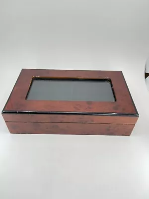 Mens Valet Dresser Open Window Jewelry Box Lacquered Mahogany Burl 8.5  • $59.95