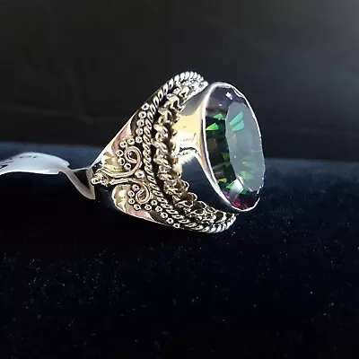 Mystic Topaz 925 Sterling Silver Fine Cocktail Ring Filigree Sz 7.5 Genuine  • $105