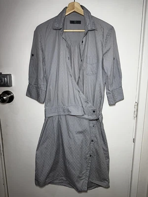 $100 • Buy MCQ ALEXANDER MCQUEEN All Over Logo Embossed Shirt Dress Size 42 (10-12) #28150