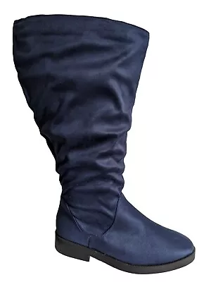 Womens New Wide Eee Fit Low Block Heel Super Curvy Calf Knee High Boot Uk Size 6 • £26.49