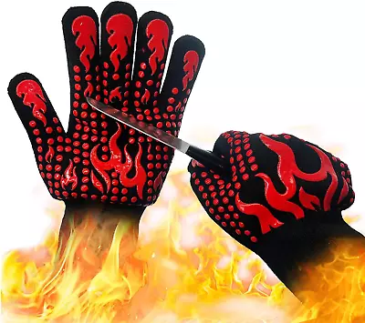 BBQ Grill Gloves 1472℉/800℃ Extreme Heat Resistant Barbecue Gloves Non-Slip Si • $44.84