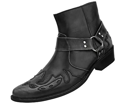 Amali Mens Slip On Designer Wingtip Western Cowboy Ankle Boots W Zipper • $99.99