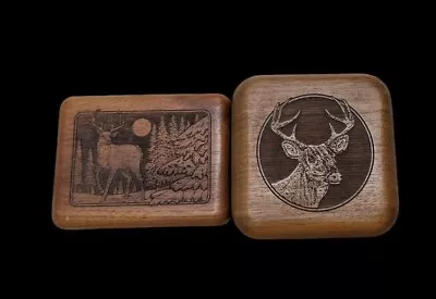 Lot Of 2 VTG Wooden Laser Cut Deer Tree Moon Buck Carved Hinged Trinket Box • $12