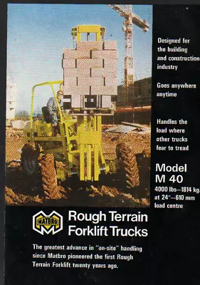 1975 MATBRO  Model M 40  Rough Terrain Forklift Truck Brochure Leaflet • £6.50