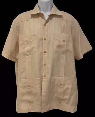 MOJITO COLLECTION Guayabera Shirt Button Up Short Sleeve PEACH PINSTRIPE Mens XL • $21.08