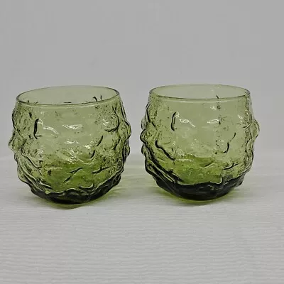 Anchor Hocking Milano Lido Roly Poly Glasses Set Of 2 Avocado Green 8oz Vintage • $12.99