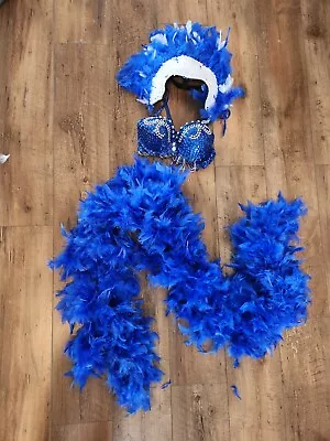 Blue & White Las Vegas Showgirl Women Dancer Costume Mardi Gras With Headpiece • $30