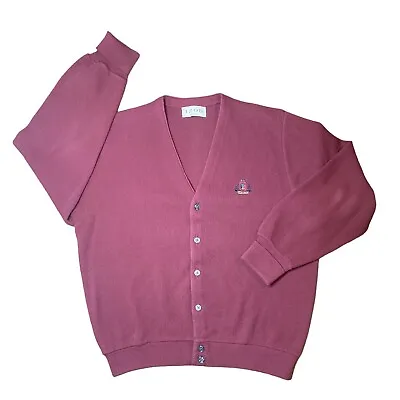 Vintage IZOD Sweater Men’s Large Maroon Cardigan Button V-Neck Classic Preppy • $25.99