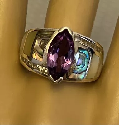 Whitney Kelly Sterling Silver Amethyst Marquise Abalone Ring WK 925 Size 10 • $29.95