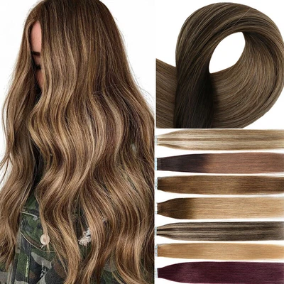 £38.27 • Buy Dip Dye Ombre Tape In 100% Real Human Hair Extensions Skin Weft Highlights Brown