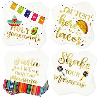 100x Mexican Fiesta Cocktail Napkins With Gold Foil For Parties 5 X 5 Inches • $15.99