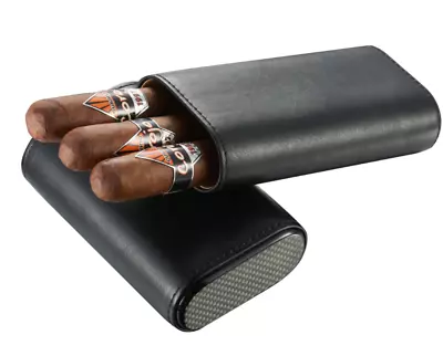 Visol Burgos 3 Finger BLACK Leather Cigar Case VCASE705BK New Box FREE SHIPPING • $22.45