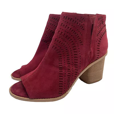 Vince Camuto Booties Tereena Perforated Burgundy Suede Peep-Toe Women's 9 M • $24.99