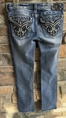 Miss Me Jeans Signature Straight Womens Sz 30 Embellished Medium Wash Mid Rise • $24.98