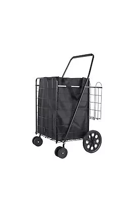 Folding Grocery Basket Cart Shopping Wheels Large Metal Utility Laundry • $49.99