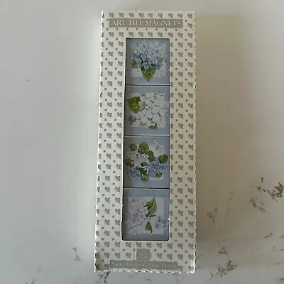 Vintage Santa Barbara Ceramic Art Tile Magnets Floral White Blue Hydrangeas 2  • $13.49