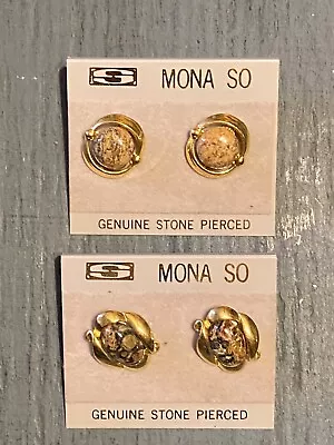 Two Pairs Of Vintage Mona So Stone Pierced Earrings • $18