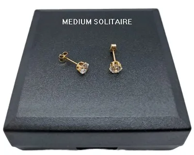 9ct Solid Gold Pair Of Earrings With 4mm Medium Round Cut CZ Stones (GIFT BOXED) • £16.45