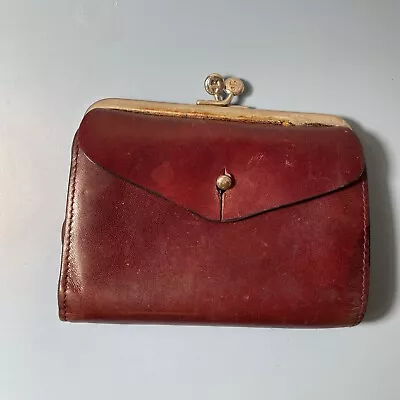 Vintage 60s 70s ETIENNE AIGNER Handmade Leather Wallet Kisslock Coin Purse BROWN • $49.99