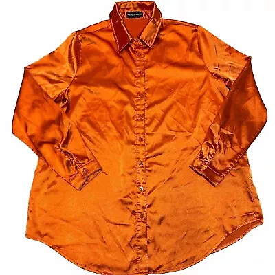 Pretty Little Thing Orange Satin Button Front Shirt M • $21.88