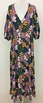 Myleene Klass Women's Dress Size 18 Black Floral Short Sleeves Maxi Used F1 • £9.99