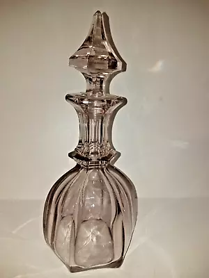 Liqueur Wine Whiskey Decanter Crystal Glass 2 Ring Neck W/ Stopper 12  Tall Vtg • $29.99