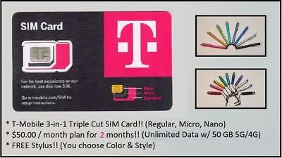 T-Mobile PrePaid HotSpot SIM  W/ 2 FREE Months ($50 Unlimited Data)+FREE Stylus! • $69.99