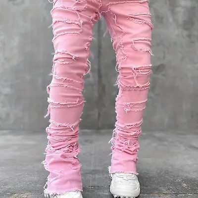 Tassels Straight Fit Jeans Men's Casual Medium Stretch Street Style Denim Pants • $32.39