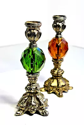 Hollywood Regency Mid Century Ornate Pair Table Lamp Bases Candle Holder 1837 • $38