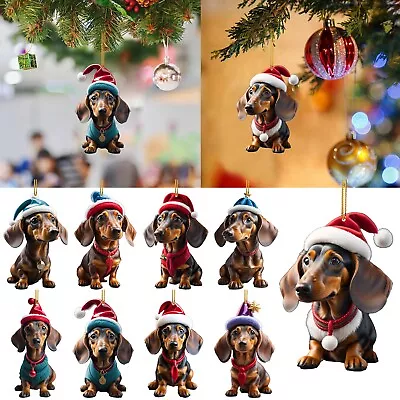 Merry Christmas Dachshund Pendant Ornament Xmas Tree Dog Hanging Decoration • $6.99