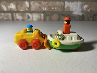 Vintage 1982 Toys By TOMY Mini Push N Go Plastic Vehicles Bulldozer And Tug Boat • $4.99