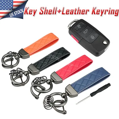 For VW Mk4 MK5 Typ 1J Typ 1K R32 Remote Key Fob Case Shell Leather Keychain Ring • $8.89